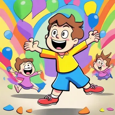In the cartoon, the character made a splurge of colorful and exaggerated actions to express their excitement.