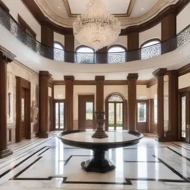 The luxurious mansion was designed to splurge with its extravagant chandeliers and marble floors.