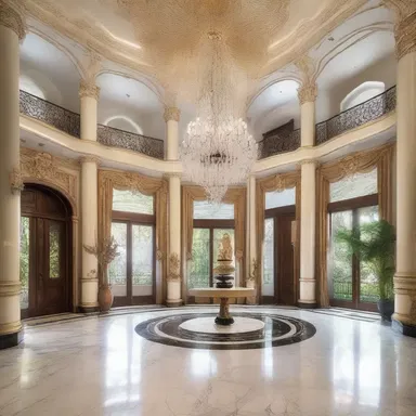 The luxurious mansion was designed to splurge with its extravagant chandeliers and marble floors.