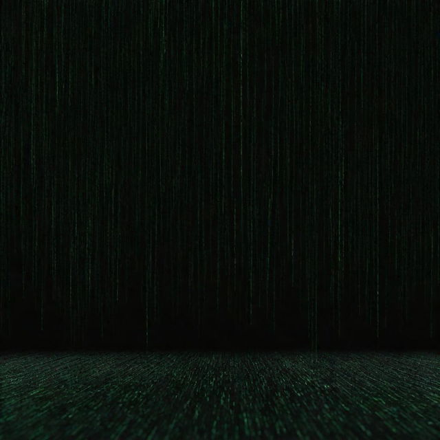 An immersive scene of falling green code against a black background, recreating the iconic 'Matrix' digital rain effect.