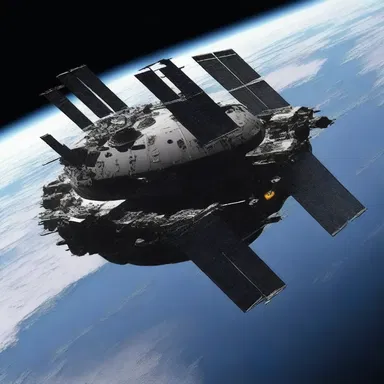 In the science fiction novel, the space station bore the brunt of an asteroid collision, causing severe damage.