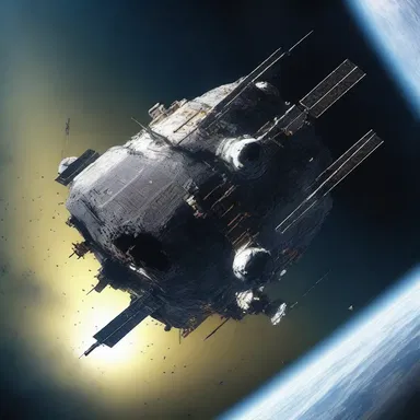 In the science fiction novel, the space station bore the brunt of an asteroid collision, causing severe damage.