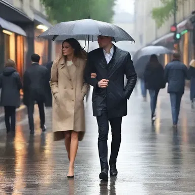 The couple spent a chaotic evening strolling through the rain-soaked streets of Paris.