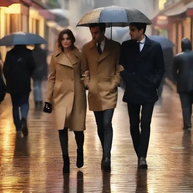 The couple spent a chaotic evening strolling through the rain-soaked streets of Paris.