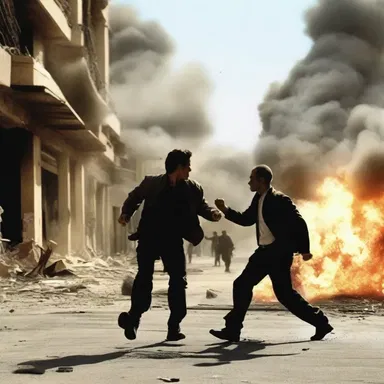 The action-packed movie had chaotic fight scenes with explosions and intense chase sequences.