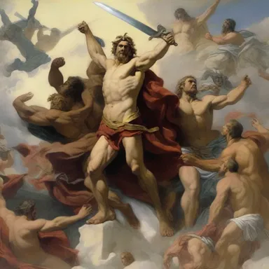According to Greek mythology, the chaotic forces of the Titans clashed with the order of the Olympian gods.