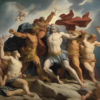 According to Greek mythology, the chaotic forces of the Titans clashed with the order of the Olympian gods.