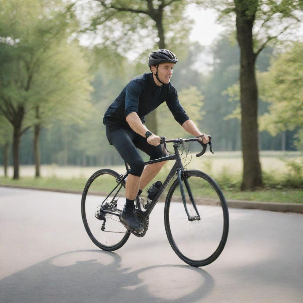 A person riding a bicycle in a dynamic outdoor setting