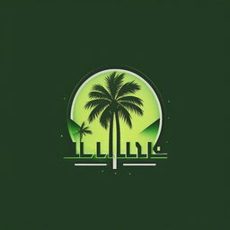 Create a sleek, modern logo featuring the word 'idyllic' in a palm tree green color, incorporating minimalist elements that suggest technology and nature.