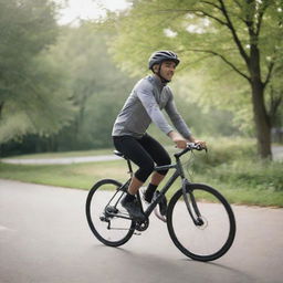 A person riding a bicycle in a dynamic outdoor setting