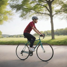 A person riding a bicycle in a dynamic outdoor setting