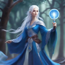 This digital art features a Moon Elven Bladesinger woman from Dungeons and Dragons