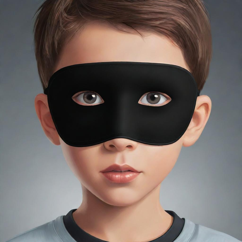 A cartoon boy wearing a black face mask, with his confident and daring eyes vividly visible