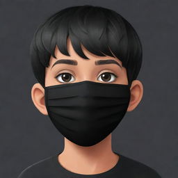 A cartoon boy wearing a black face mask, with his confident and daring eyes vividly visible