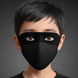 A cartoon boy wearing a black face mask, with his confident and daring eyes vividly visible