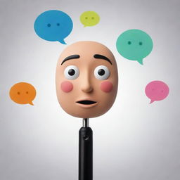 Generate an image of a whimsical, anthropomorphized pen with a face, as it appears to be talking, with elements such as speech bubbles for added effect.