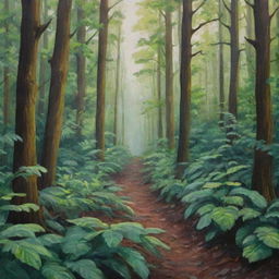 A lush forest painted with gouache