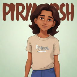 A cartoon image of a brown boy with long hair in the foreground. The name 'Priyansh' is stylishly written in the background.