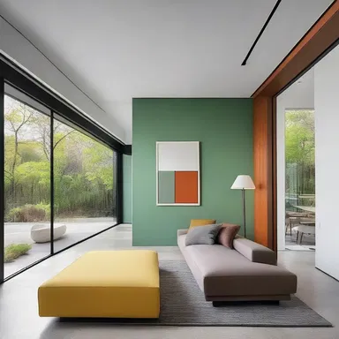 The artist chose a color palette that added richness to the architecture and interior design of the modern house.