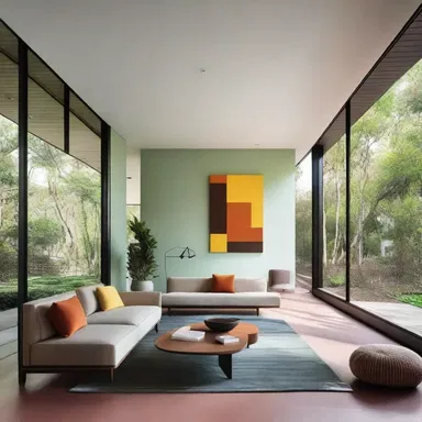 The artist chose a color palette that added richness to the architecture and interior design of the modern house.