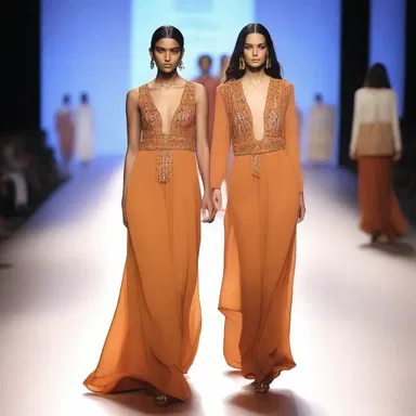 The designer showcased a collection inspired by the khamsin, incorporating flowing fabrics and warm earthy colors.