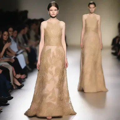 The designer showcased a stunning dress made of delicate barley embroidery at the fashion show.