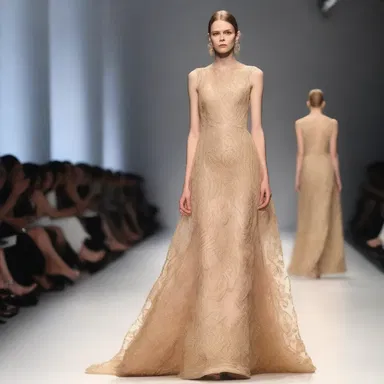 The designer showcased a stunning dress made of delicate barley embroidery at the fashion show.