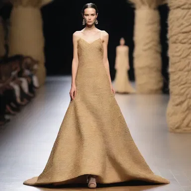 The designer showcased a stunning dress made from woven barley fibers on the runway.