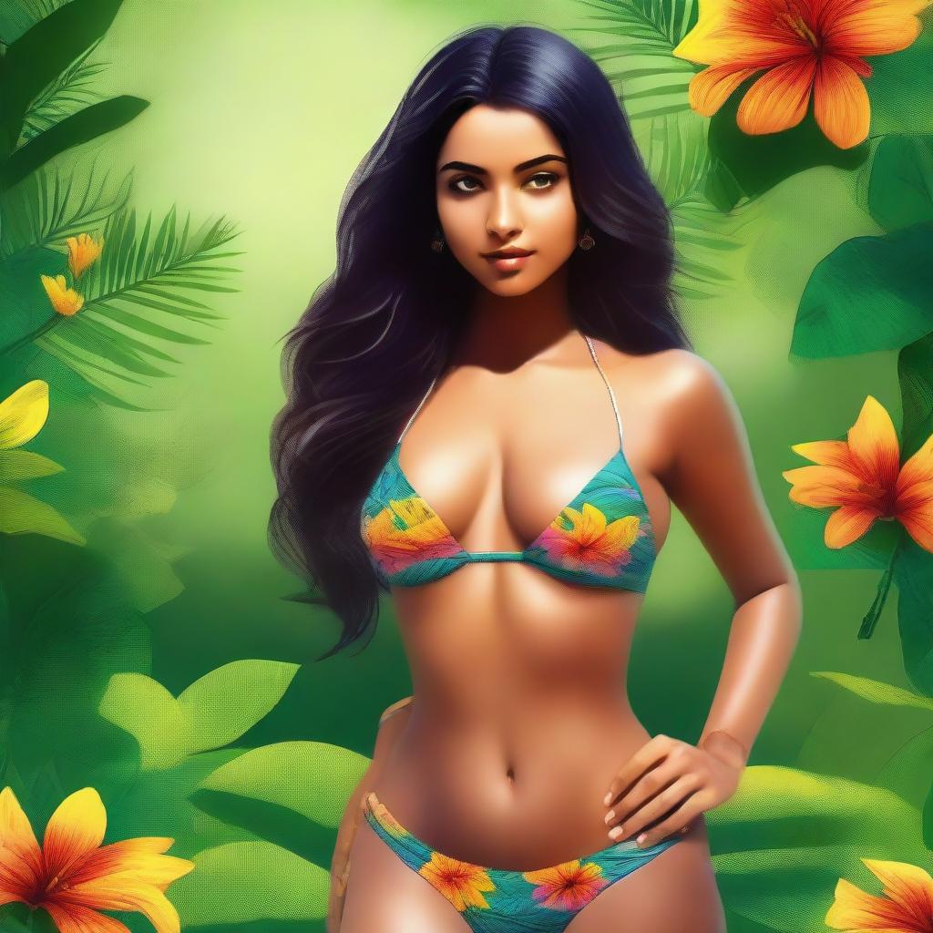 A high-quality digital art showcasing a young Indian woman