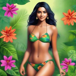 A high-quality digital art showcasing a young Indian woman