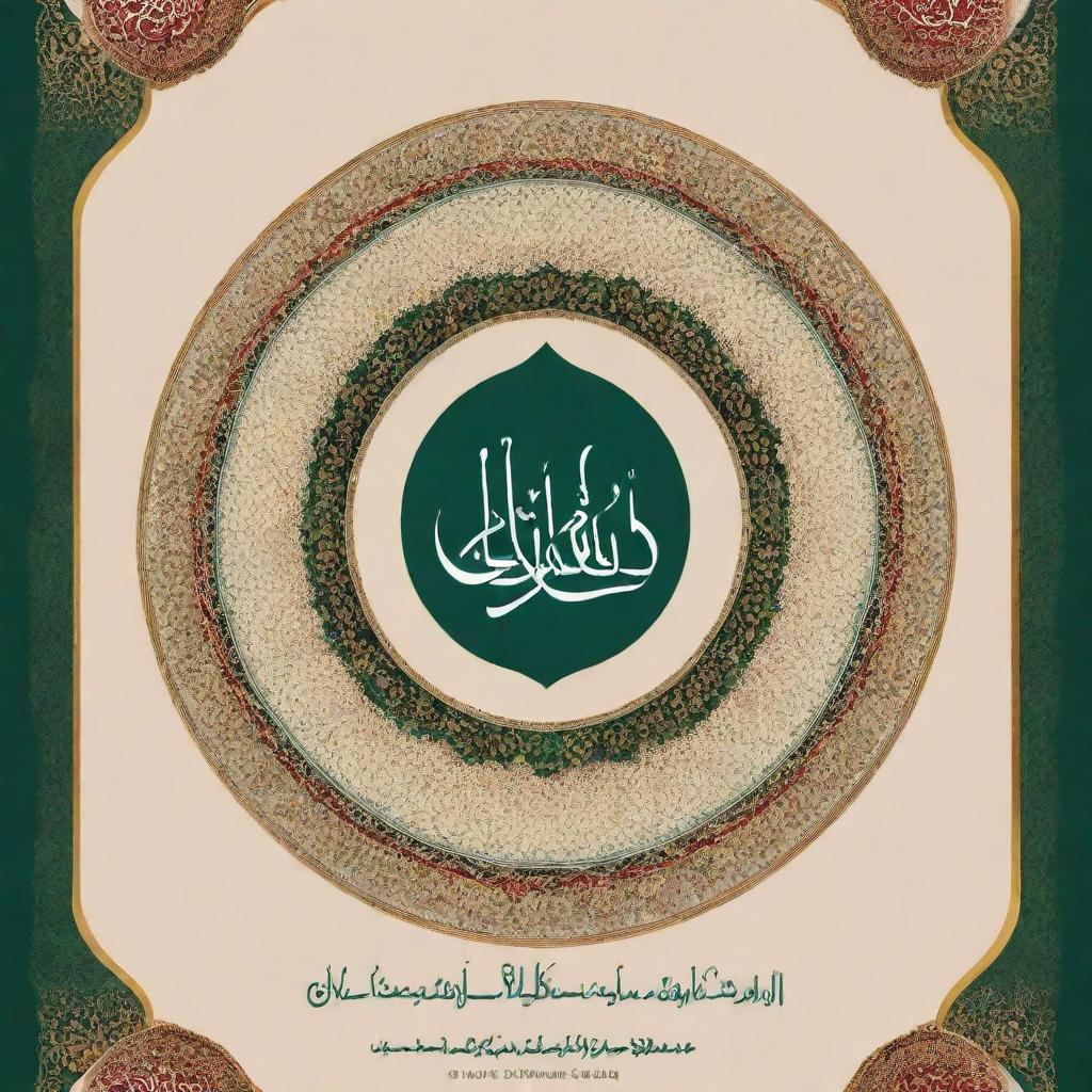 Create an elegant and respectful poster for an Islamic conference, featuring traditional Islamic art, calligraphy, and inviting colors