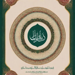 Create an elegant and respectful poster for an Islamic conference, featuring traditional Islamic art, calligraphy, and inviting colors