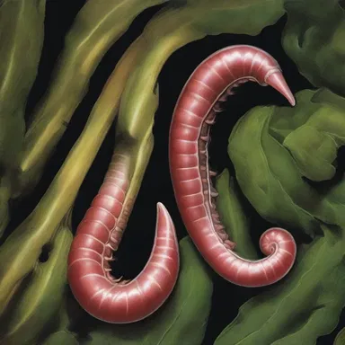 The artist depicted the trematode worm in a surreal painting, highlighting its unique anatomy with intricately designed external suckers.
