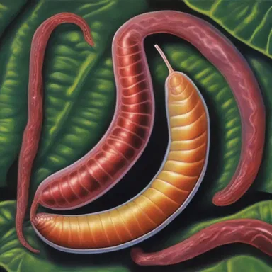 The artist depicted the trematode worm in a surreal painting, highlighting its unique anatomy with intricately designed external suckers.