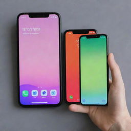 Design a vibrant YouTube video thumbnail featuring a side by side comparison of an Android phone and an iPhone. The title 'Android Phone VS iPhone' should be prominently displayed.