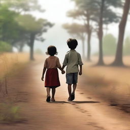 A high-quality digital art image featuring a little boy and a little girl