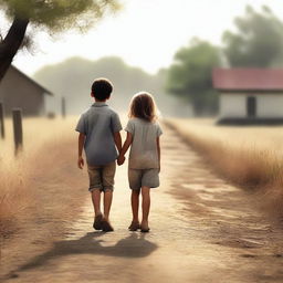 A high-quality digital art image featuring a little boy and a little girl