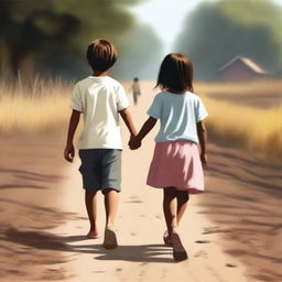 A high-quality digital art image featuring a little boy and a little girl