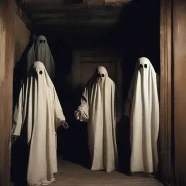 In the haunted house, the muster of ghosts and ghouls terrified the visitors.