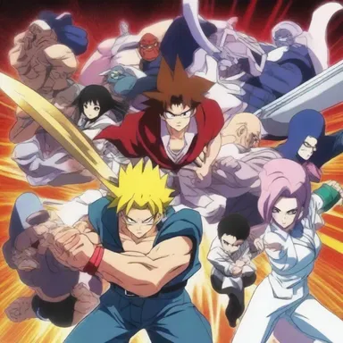 The characters in the anime mustered their strength to defeat the powerful villain.