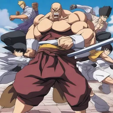 The characters in the anime mustered their strength to defeat the powerful villain.