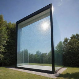 Showcase an image of a luminescent solar concentrator innovatively designed as photovoltaic transparent glass windows, casting a tableau of radiant light.