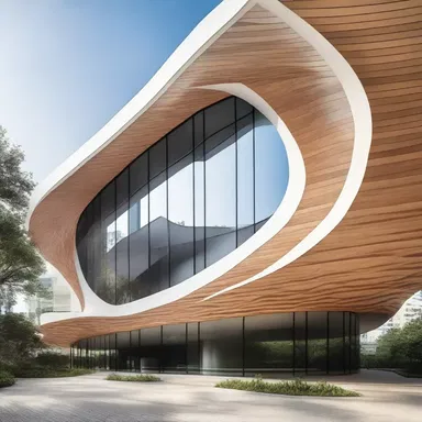 The curves and flowing lines of the butterfly stroke are incorporated into the design of the modern building, giving it an elegant and dynamic appearance.