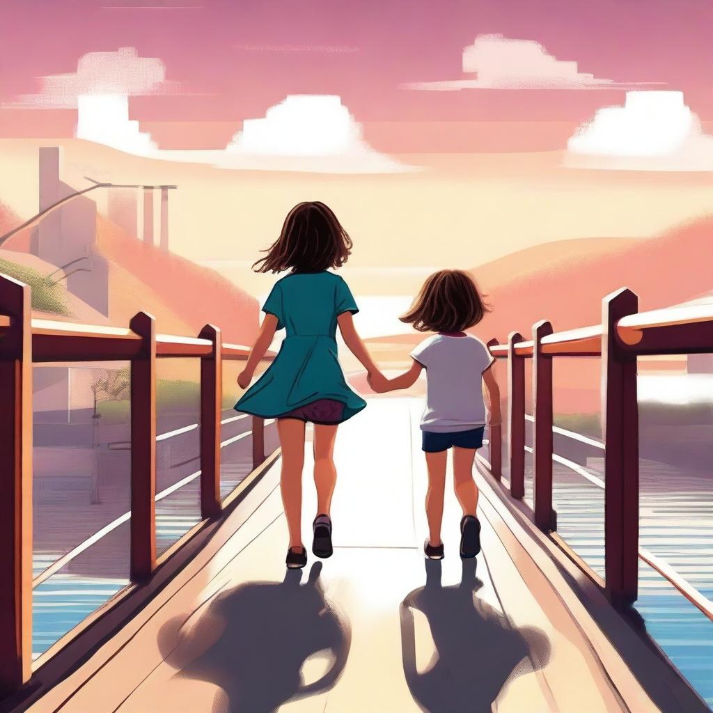 This is a top-quality digital art image, featuring a little girl in a dress and a boy in shorts