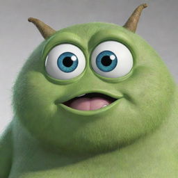 A version of Mike Wazowski, the green, round monster from Monsters, Inc., depicted with three eyes instead of one.