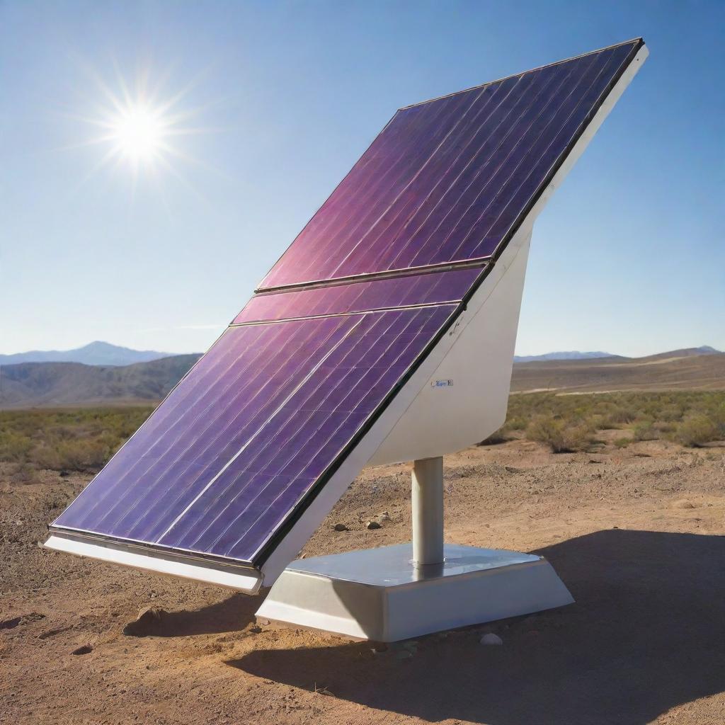 A luminescent solar concentrator (LSC) glowing with vivid colors, efficiently collecting and guiding solar energy. Features include sleek design elements, with a futuristic touch, and cutting-edge technology attributes.