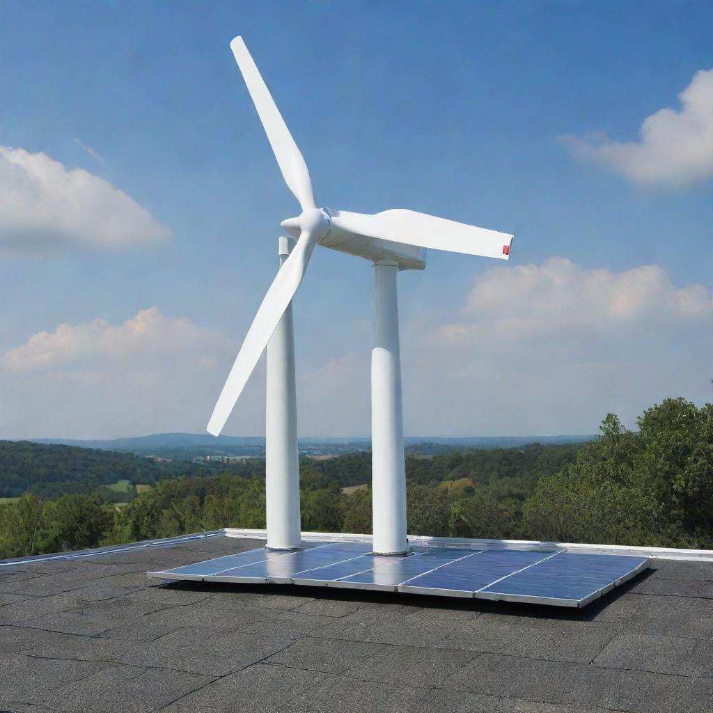 An ultra-efficient, silent wind turbine specifically designed for rooftop installation. Boasts a sleek, compact design that blends with a house roof, maintaining high wind energy capture efficiency.