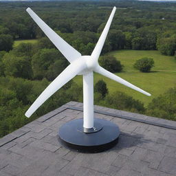 An ultra-efficient, silent wind turbine specifically designed for rooftop installation. Boasts a sleek, compact design that blends with a house roof, maintaining high wind energy capture efficiency.