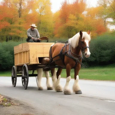The artist used a draft horse to pull the cart carrying his sculpture materials.