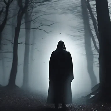 The protagonist saw a ghostly figure and felt a chilling draft as it moved towards him.